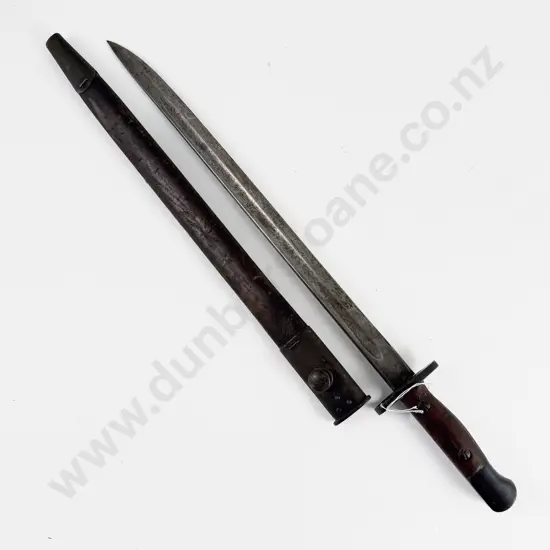 C1945 Australian Lithgow Bayonet with various touch marks and scabbard 55cm length