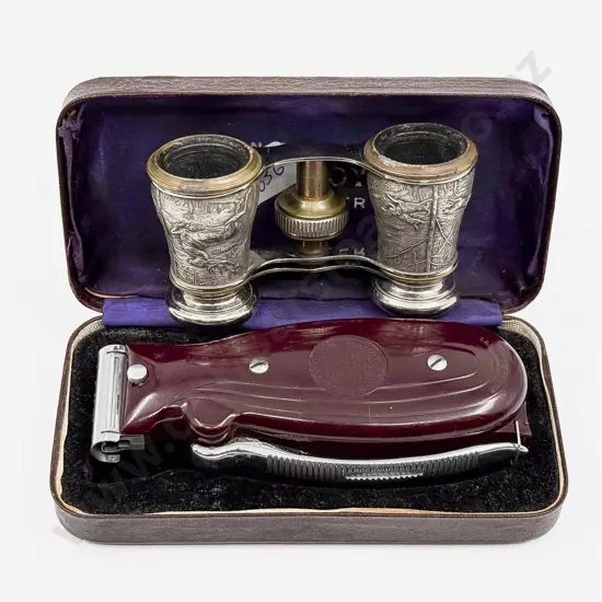 Vintage Viceroy Non-Electric Dry Shaver with Cased Pair of Opera Glasses