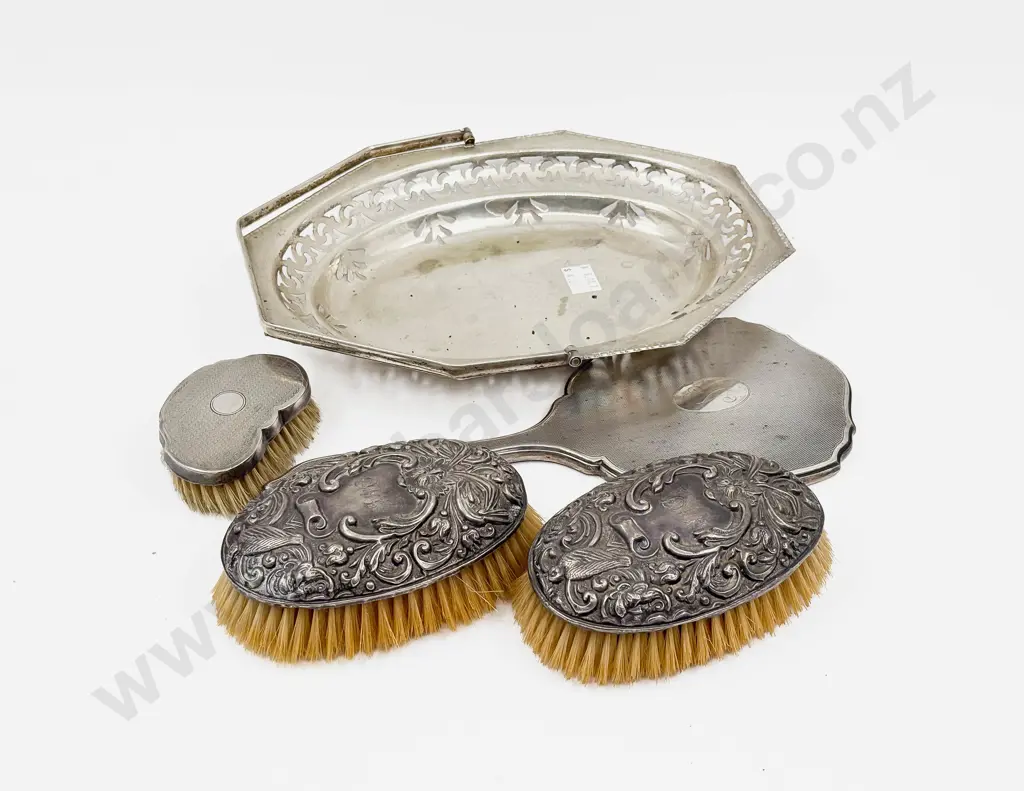 Three S/S Vanity Brushes with S/S Hand Mirror Etc Image 1++