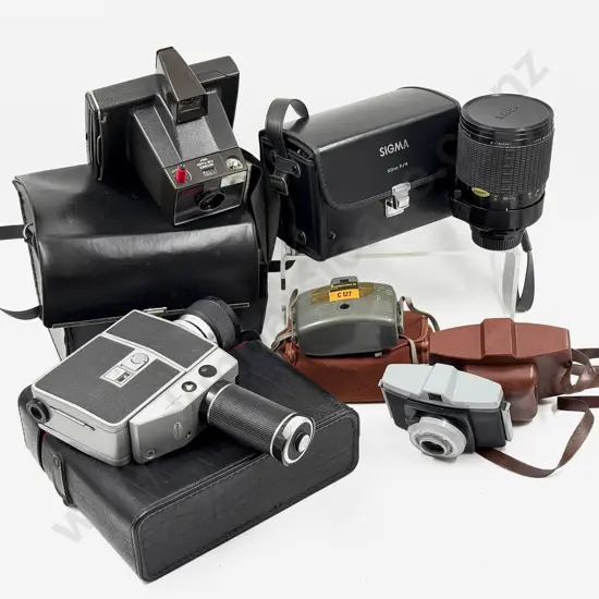 Box of Assorted Vintage Cameras and Accessories