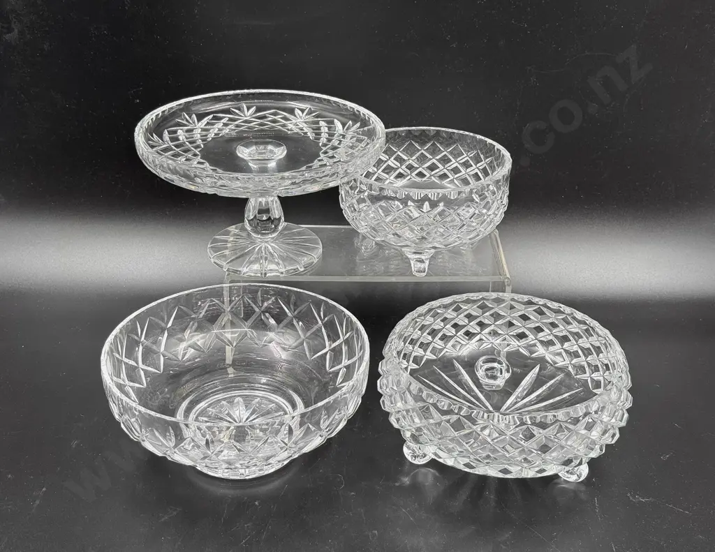 Crystal Comport and Three Crystal Bowls Including Stuart Image 1++