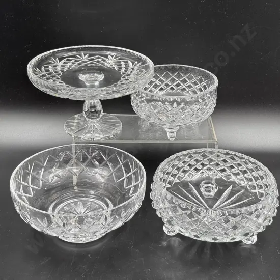 Crystal Comport and Three Crystal Bowls Including Stuart
