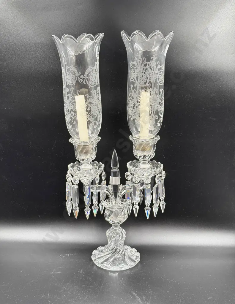 Baccarat (French) Designed Crystal Candelabra with Hurricane Shades Image 1++