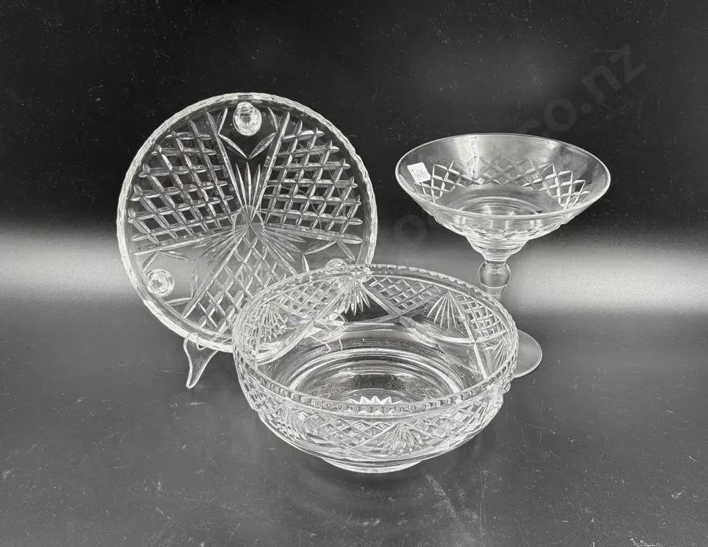 Stuart Crystal Bowl and Compote with Footed Crystal Dish Image 1++