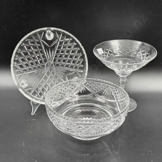 Stuart Crystal Bowl and Compote with Footed Crystal Dish