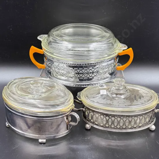 Three Assorted S/P and Glass Tureens