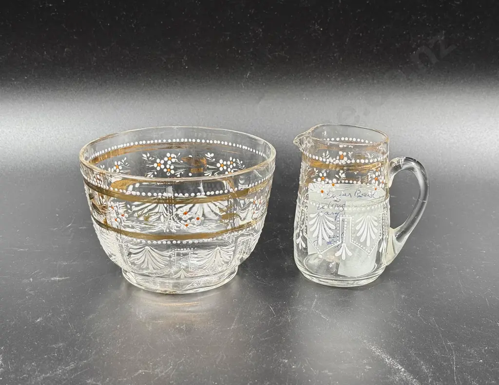 Victorian Hand Painted Glass Sugar and Cream Image 1++