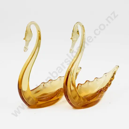 Pair of Whitefriars Art Glass Swan Form Dishes