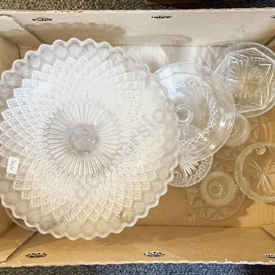 Large Glass Comport and Assorted Crystal and Glassware