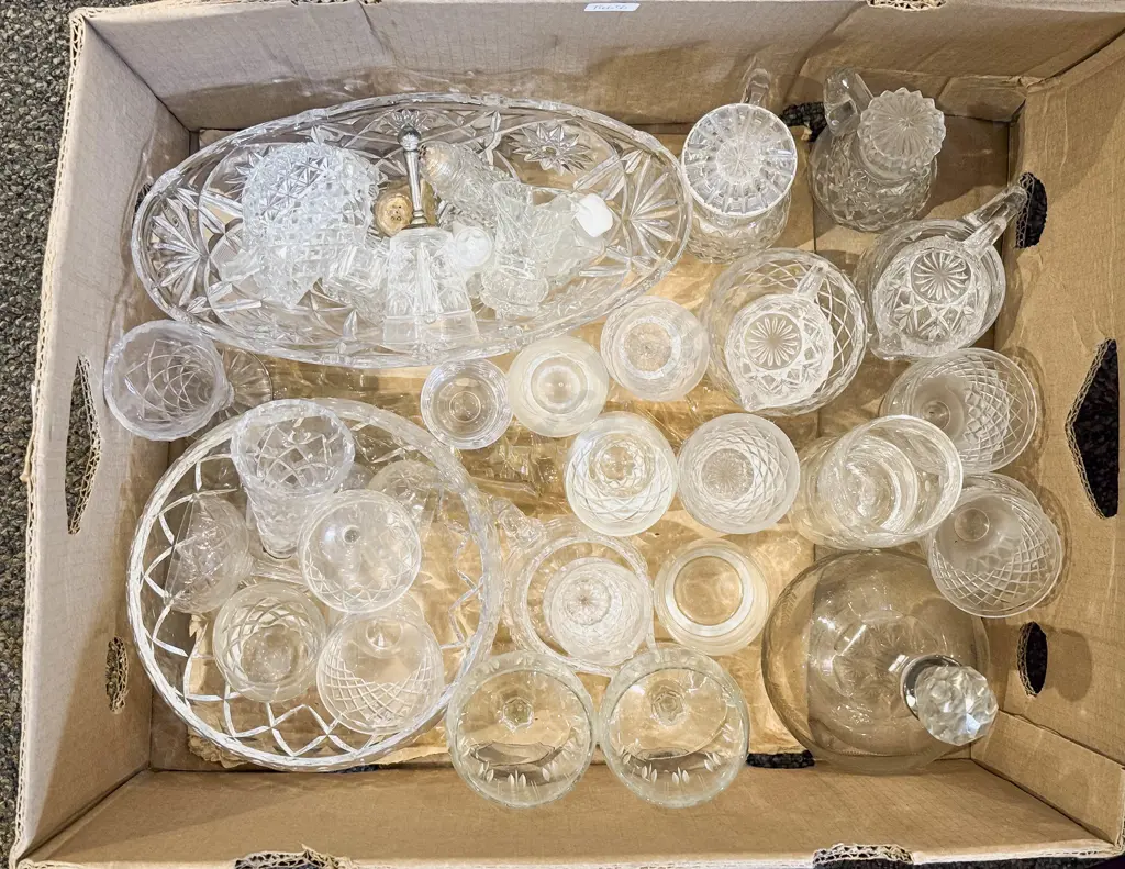 Crystal Trough Vase ad Crystal Bowl Together with Glass Decanter and Assorted Crystal and Glassware Image 1++