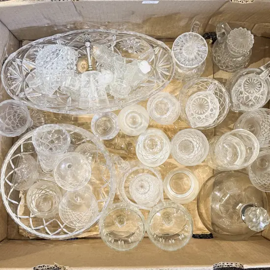Crystal Trough Vase ad Crystal Bowl Together with Glass Decanter and Assorted Crystal and Glassware