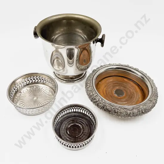 S/P Ice Bucket with Three Assorted Wine Coasters