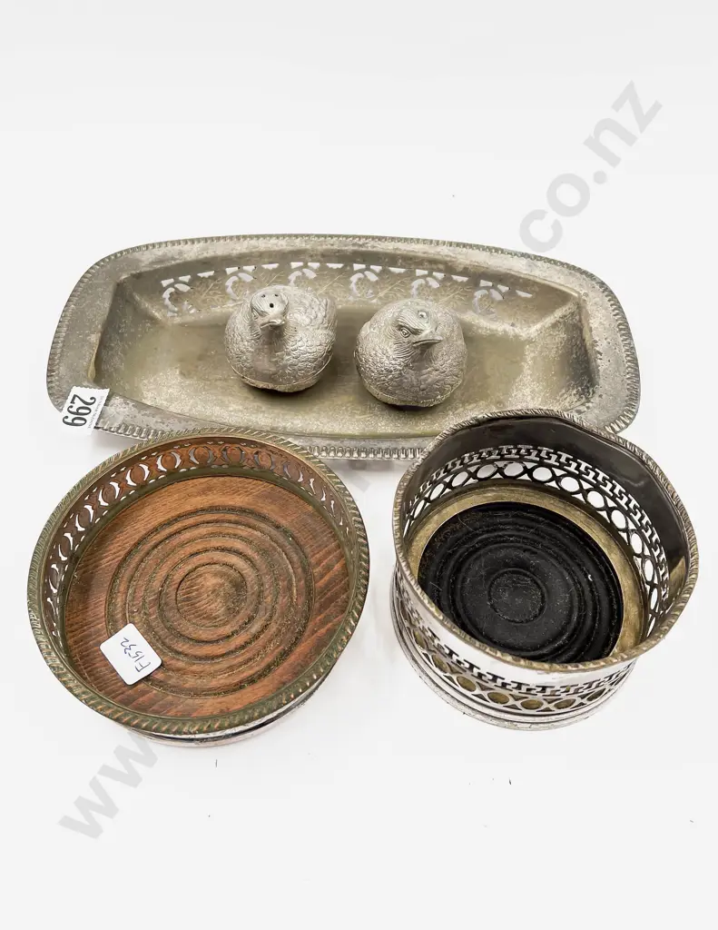 Two S/P Wine Coaster with Bird Form Condiment Shakers and Assorted Image 1++