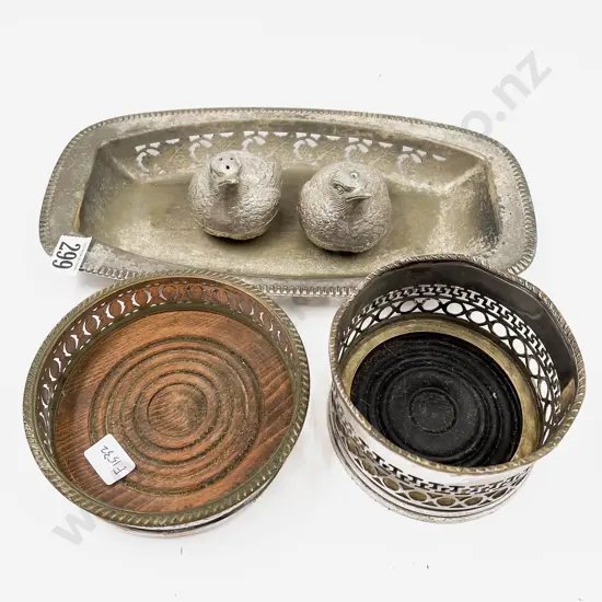 Two S/P Wine Coaster with Bird Form Condiment Shakers and Assorted