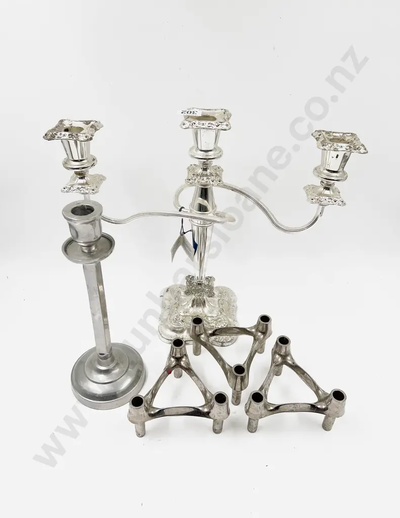 S/P Candelabra with Pewter Candle Stick and Modular Candle Holder Image 1++