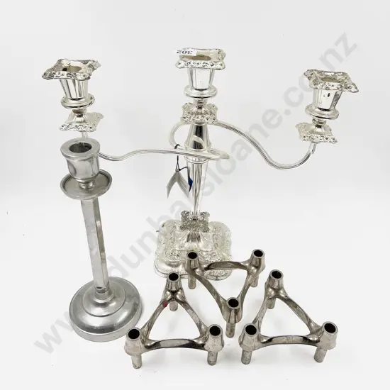 S/P Candelabra with Pewter Candle Stick and Modular Candle Holder