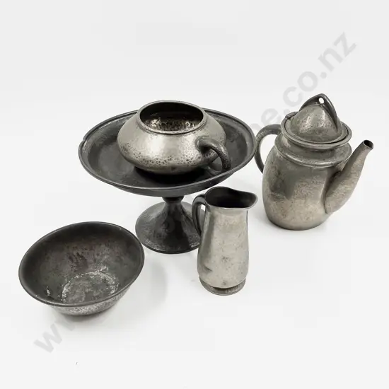 English Pewter Tea Pot (faults) with Comport & Others