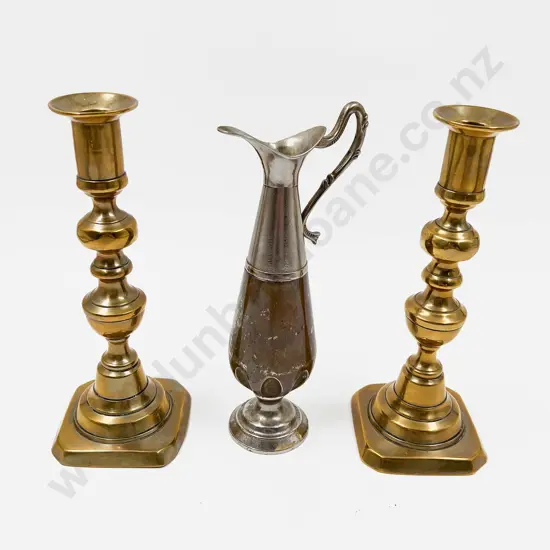 Pair of Brass Candlesticks and Other
