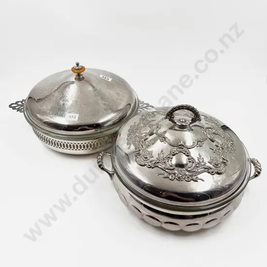 Two S/P Lidded Tureens with Glass interiors