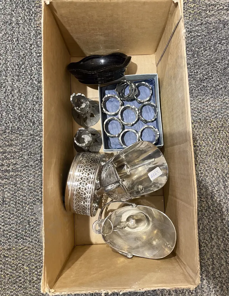 Pair of Decorative Pewter Candle Holders with Napkin Rings and Assorted S/P Image 1++