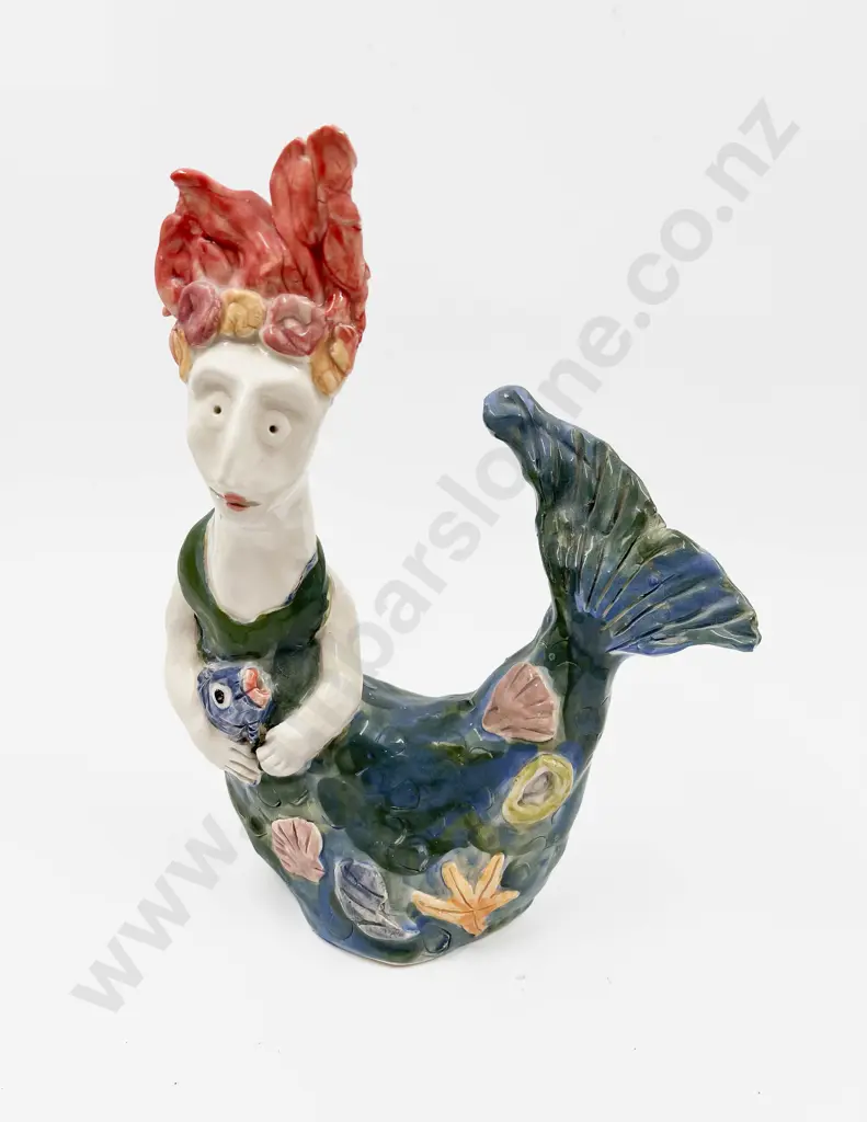 NZ Glazed Pottery Mermaid Figure Image 1++
