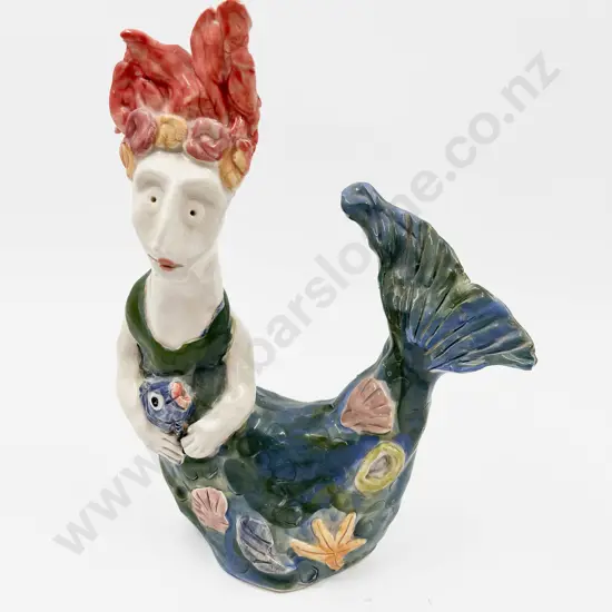 NZ Glazed Pottery Mermaid Figure