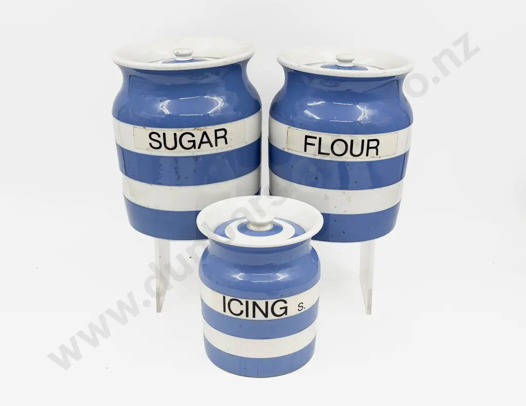 Pair of T G Green Cornishware Kitchen Storage Jars Together with Smaller Image 1++