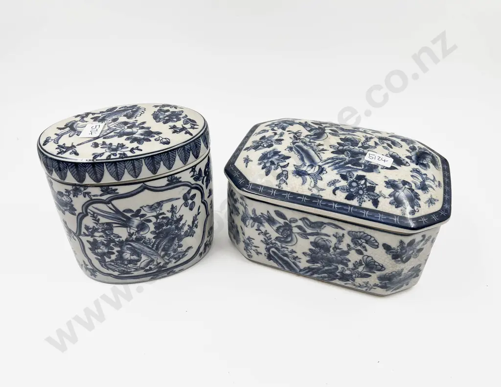 Two Repro. Chinese Blue and White Lidded Containers Image 1++