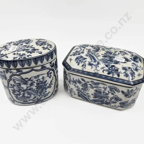 Two Repro. Chinese Blue and White Lidded Containers