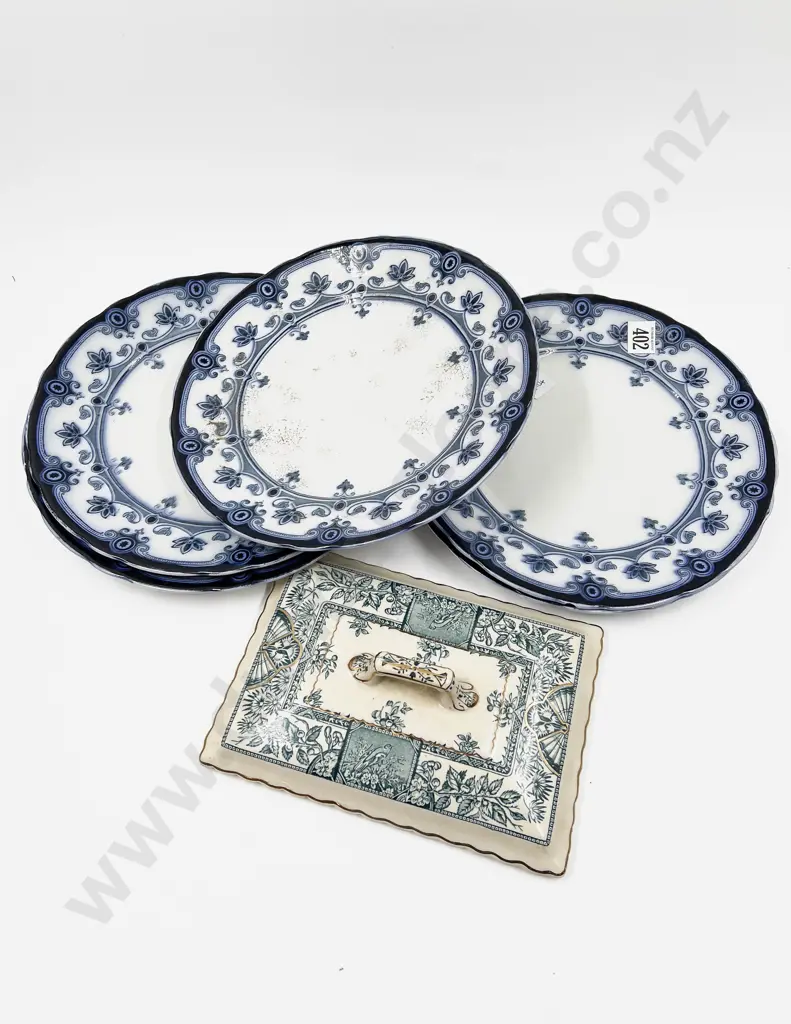 Six Victorian Blue and White Plates with other Image 1++