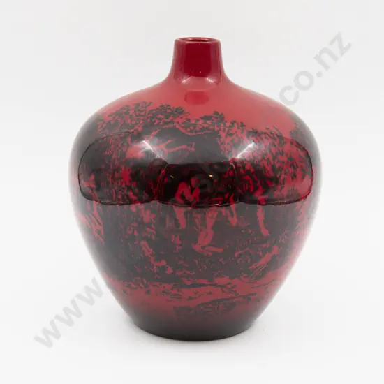 Royal Doulton Flambe Woodcut Continuous Hunting Scene Specimen Vase 26cm H