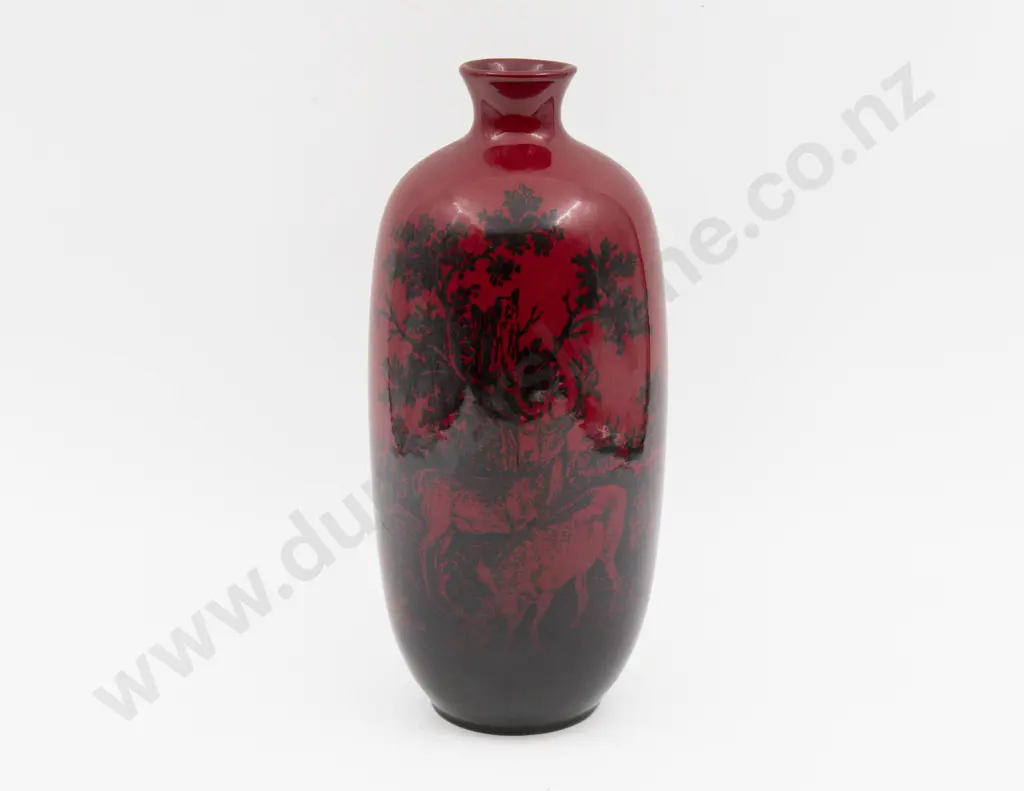 Royal Doulton Flambe Continuous Wooded Deer Landscape Vase 30cm H Image 1++