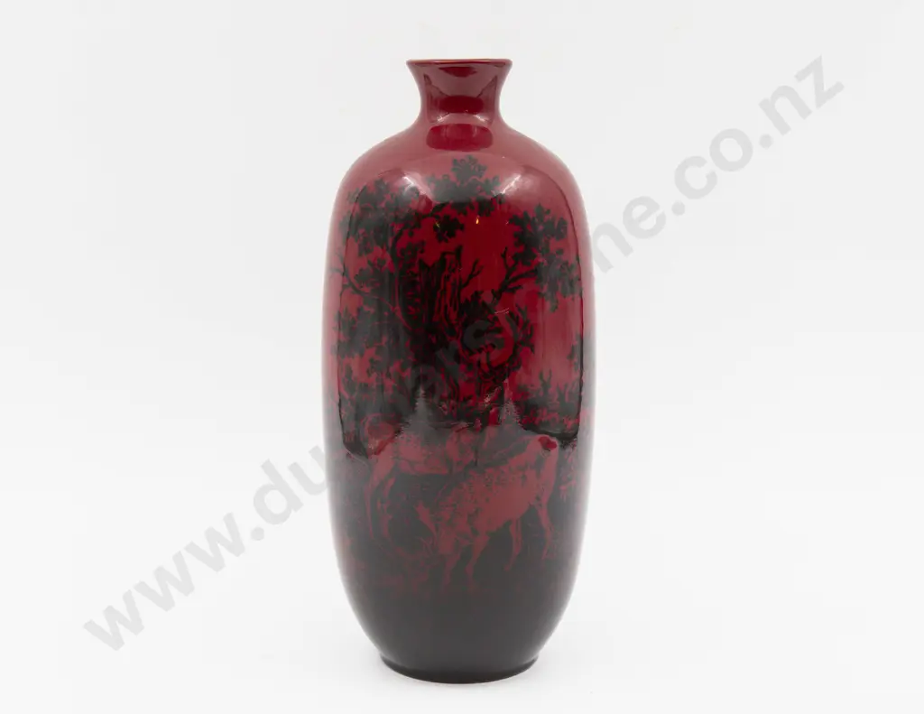 Royal Doulton Flambe Continuous Wooded Deer Landscape Vase 30cm H Image 1++