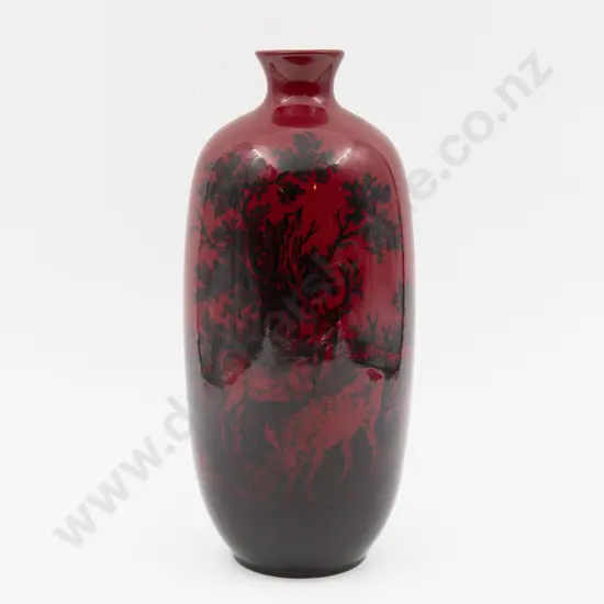 Royal Doulton Flambe Continuous Wooded Deer Landscape Vase 30cm H
