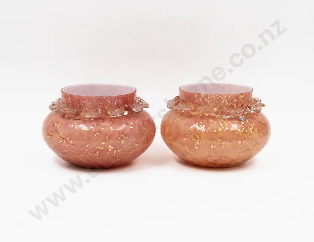 Pair Victorian Hand-Blown Glass Vases 11cm H Image 1++