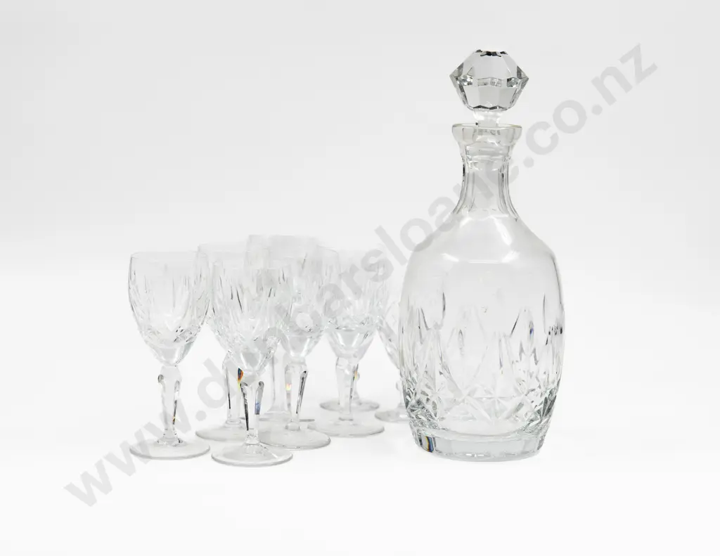 Set of Six Crystal Sherry Glasses with Two Others & Glass Decanter Image 1++