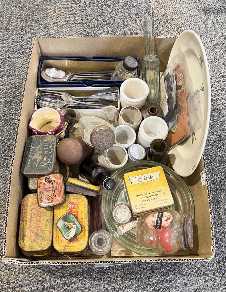 Box Qty of Assorted Vintage Including Jars and Tins etc Image 1++