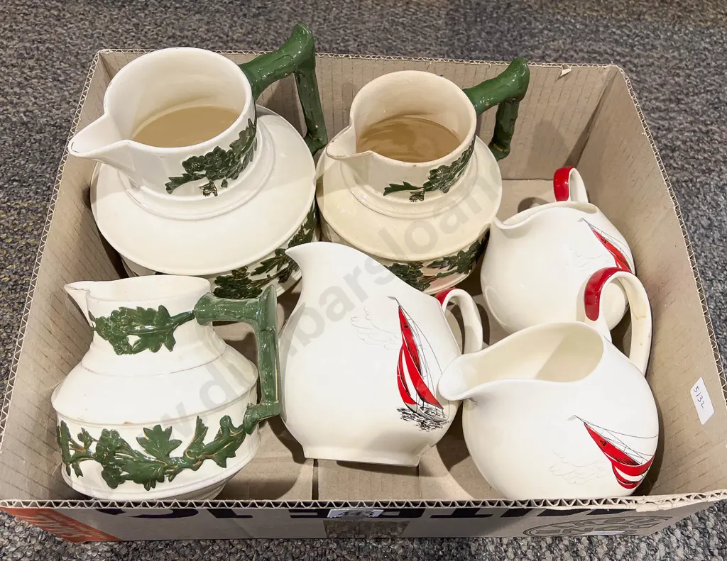 Three Palissy Jugs and Other Graduated Set of Three Jugs Image 1++