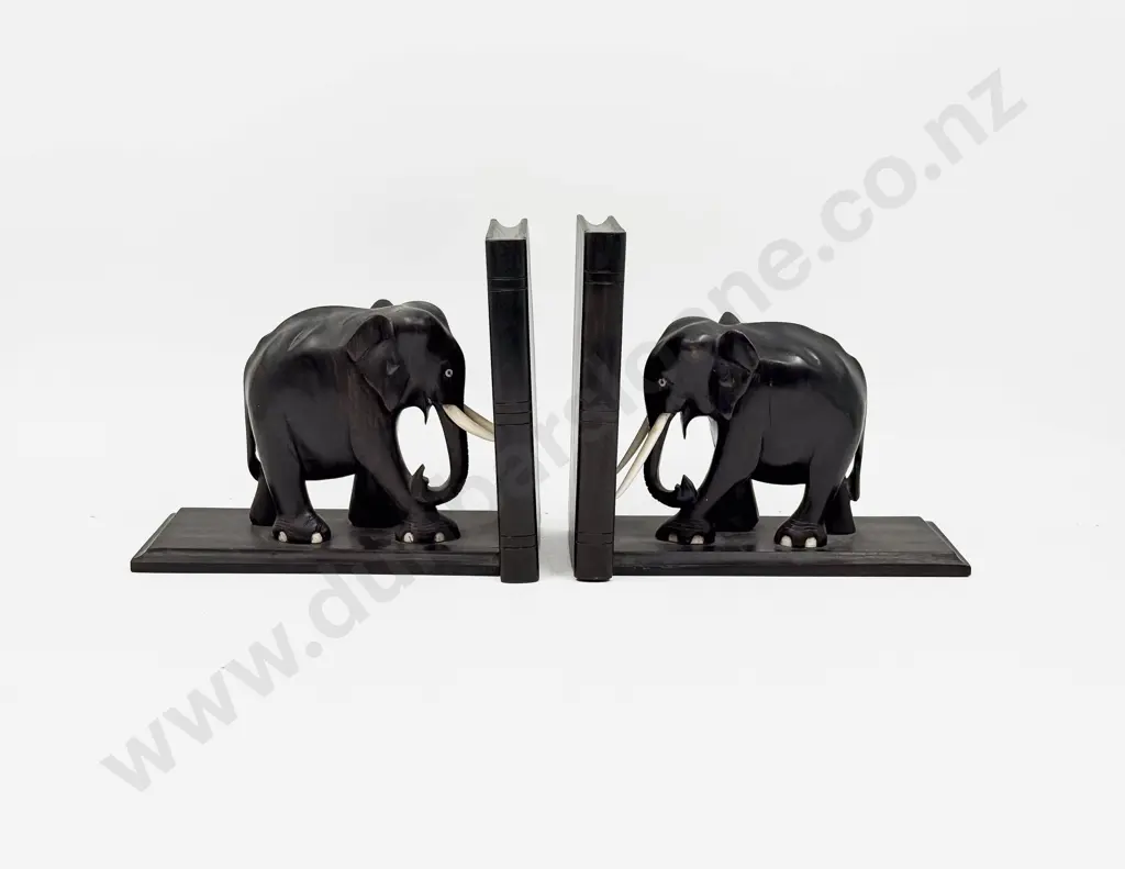 Pair of Ebony Elephant Book Ends Image 1++