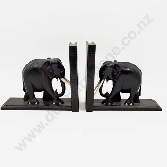 Pair of Ebony Elephant Book Ends