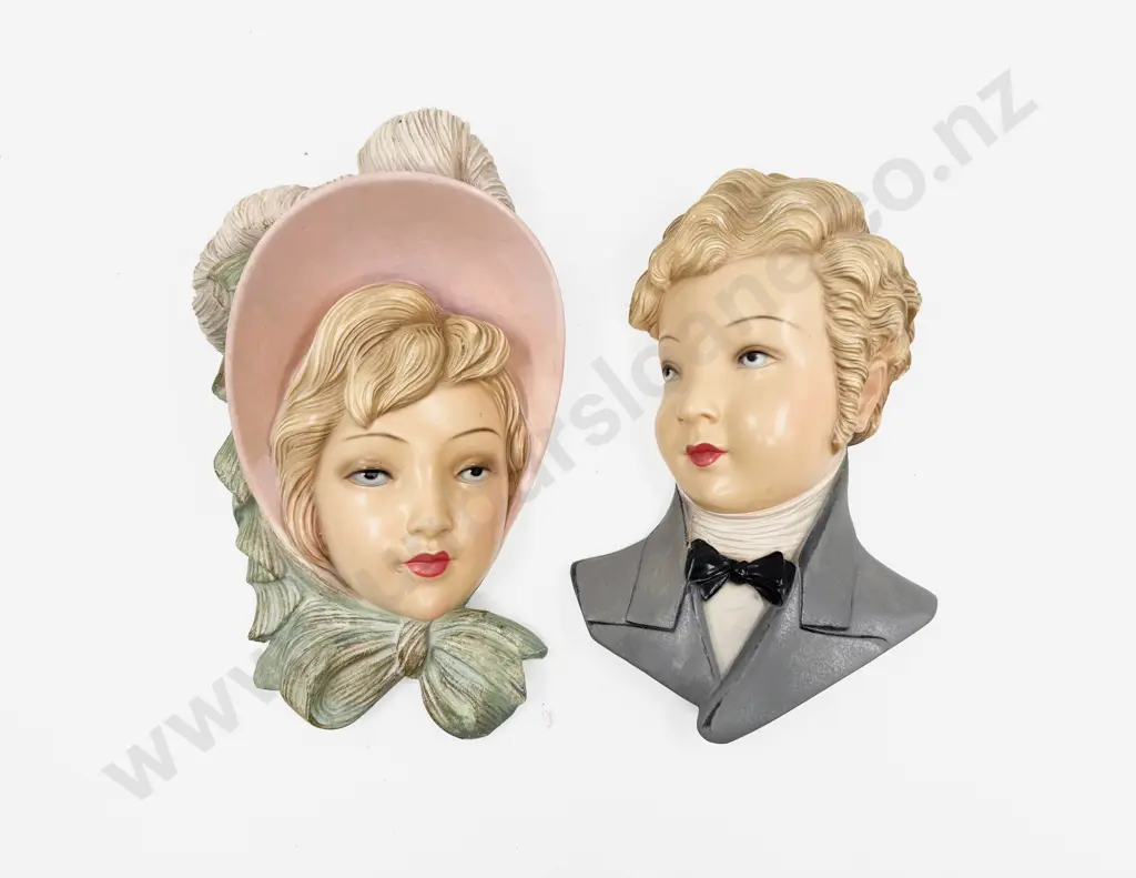 Two C1950's Chalkware Portrait Wall Plaques Image 1++