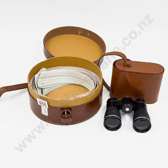 Vintage Collar Box with Collars and Cased Opera Glasses
