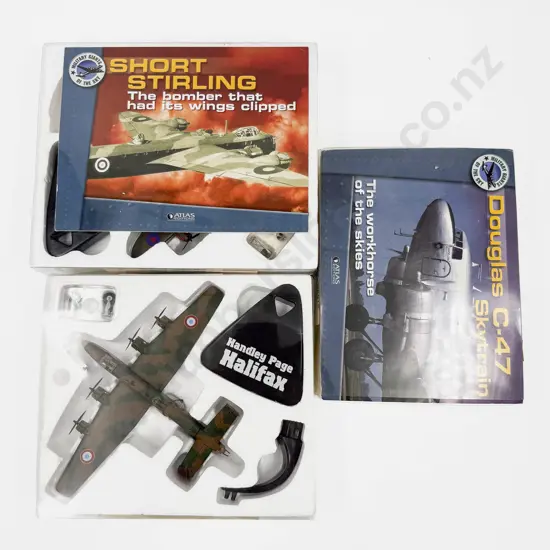 Three Atlas Editions Plane Models Douglas C-47 Short Stirling and Halifax