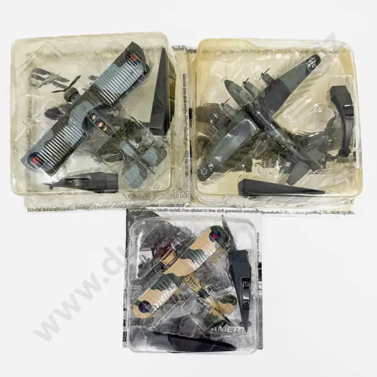 Three Amer Com Collection WWII British & German Fighter Plane Models Gloster Fairey & Focke-Wulf