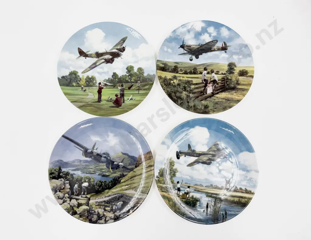 Four Royal Doulton Heroes of the Sky Series WWII Fighter Plane Wall Plates Image 1++