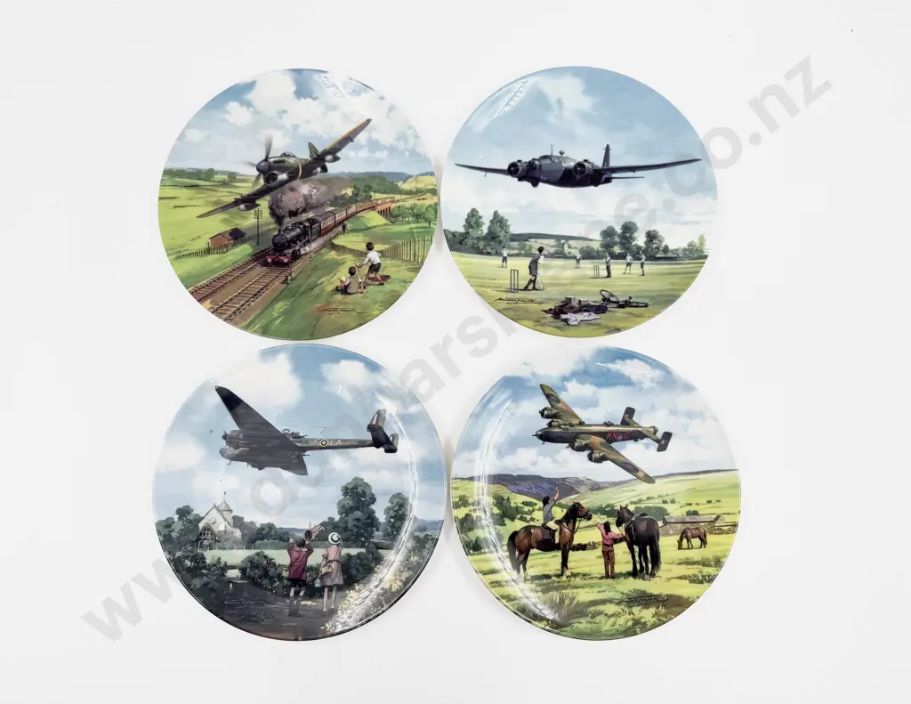 Four Royal Doulton Heroes of the Sky Series WWII Fighter Plane Wall Plates Image 1++