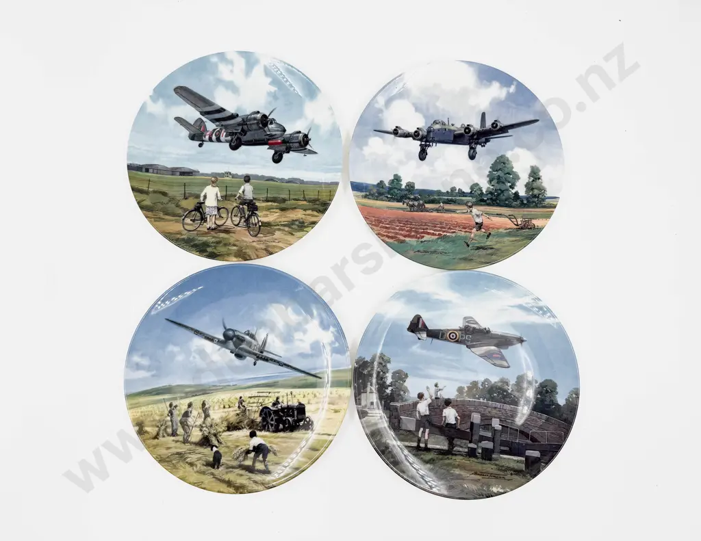 Four Royal Doulton Heroes of the Sky Series WWII Fighter Plane Wall Plates Image 1++