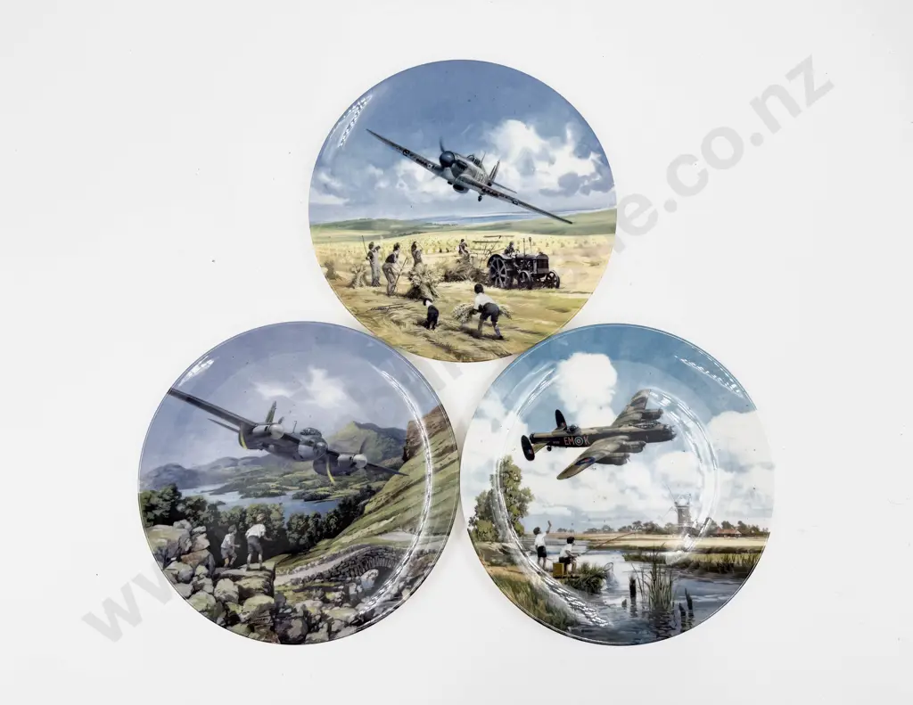 Three Royal Doulton Heroes of the Sky Series WWII Fighter Plane Wall Plates Image 1++