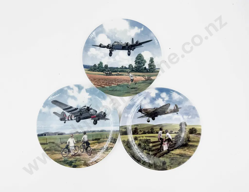 Three Royal Doulton Heroes of the Sky Series WWII Fighter Plane Wall Plates Image 1++