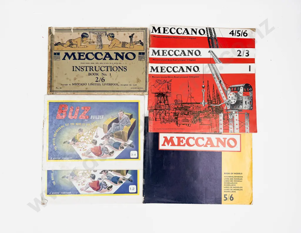Meccano Instruction Booklets No 1 -1 - 2/3 - 4/5/6 - 5/6 and Buz Builder 1-2 Image 1++